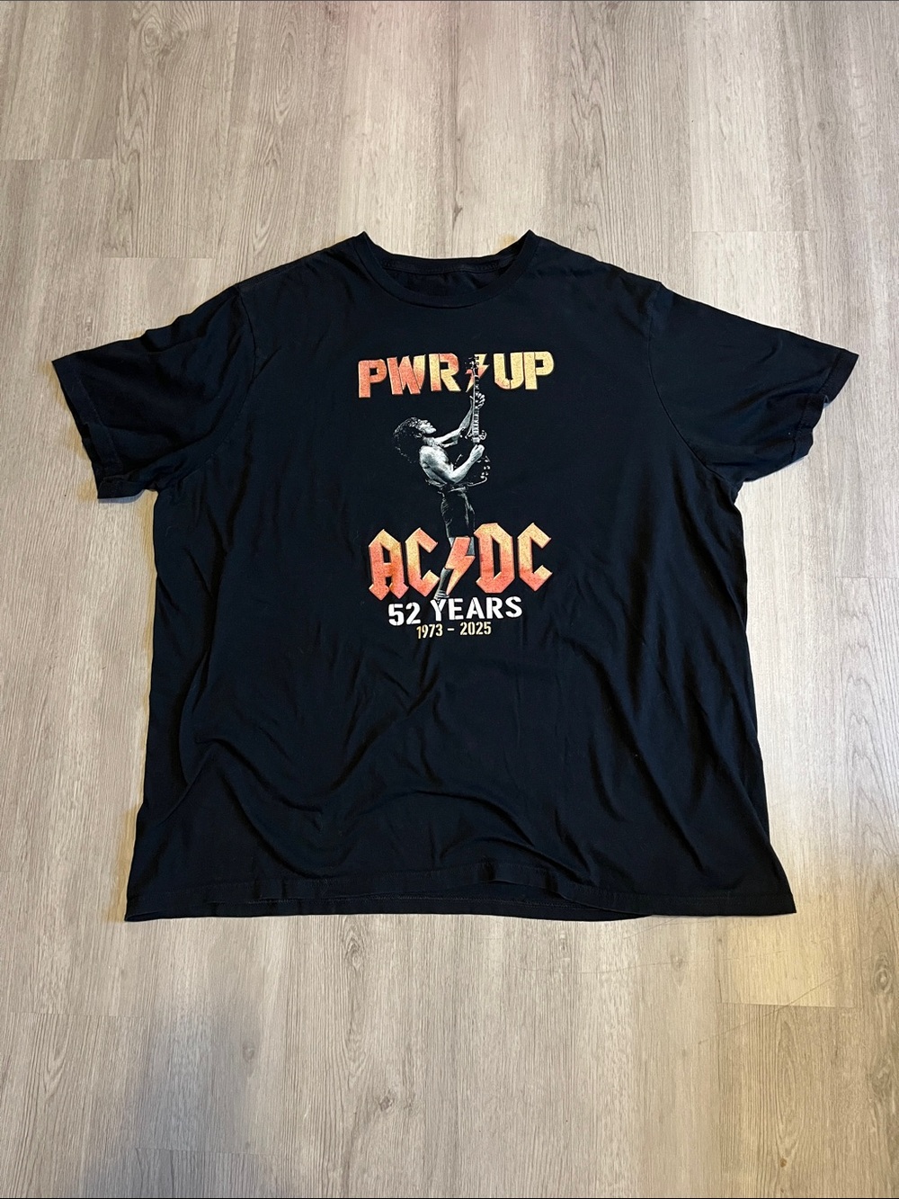 AC/DC Black 'PWR UP' Graphic Tee with Orange-Yellow Logo